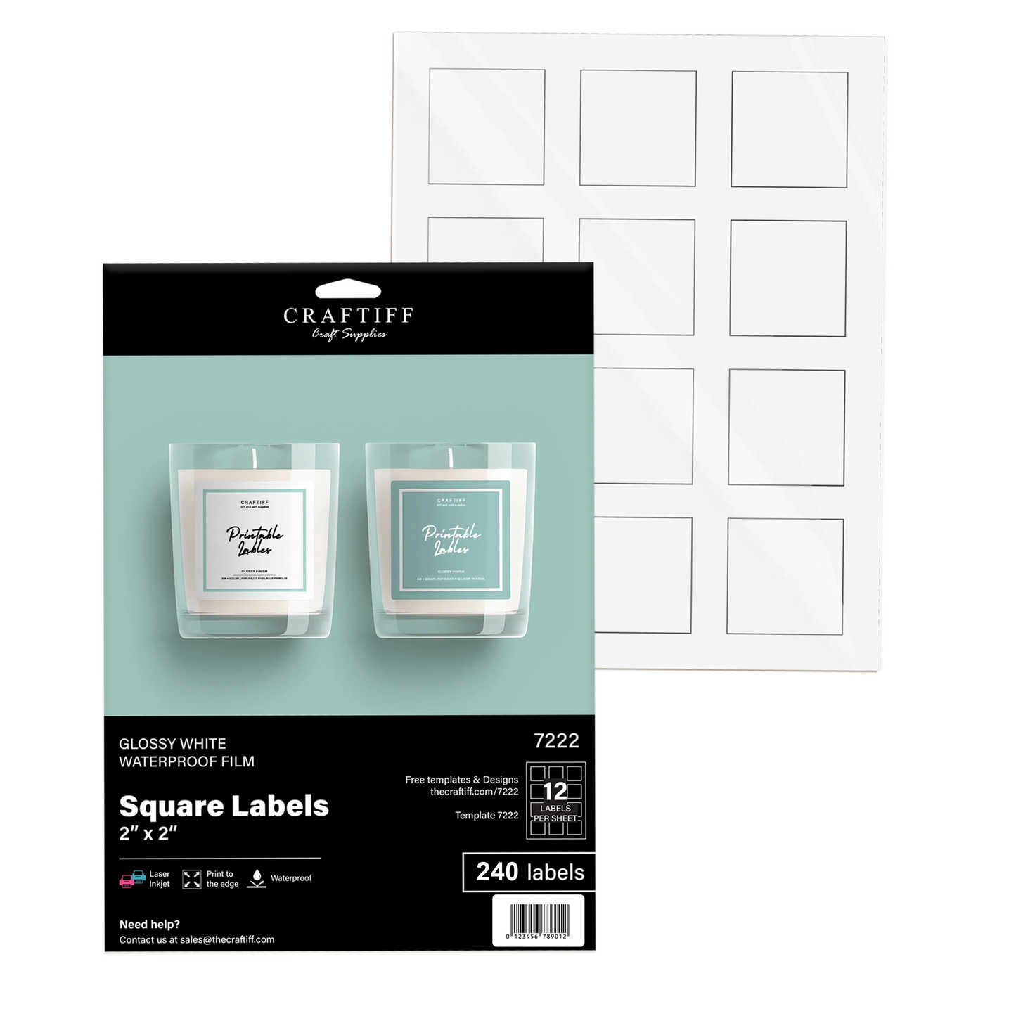 2 Inch Square Glossy White Labels 【7222】